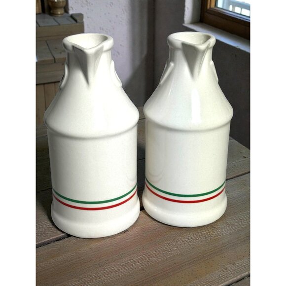 Set Of Oil & Vinegar Ceramic Cruets With Red & Green Stripes - Picture 4 of 6